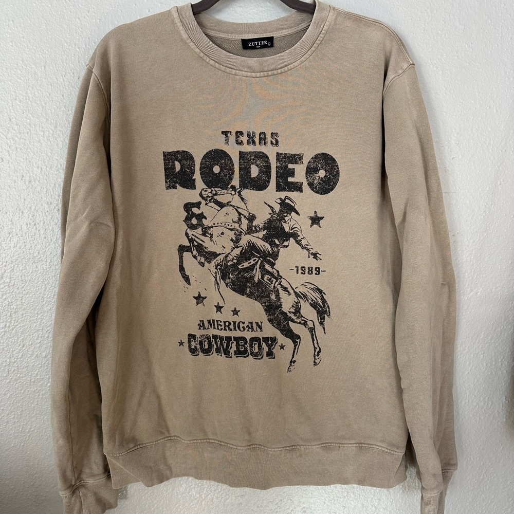 Zutter Tan Western Rodeo Crewneck Oversized Casual Sweatshirt Pullover Large